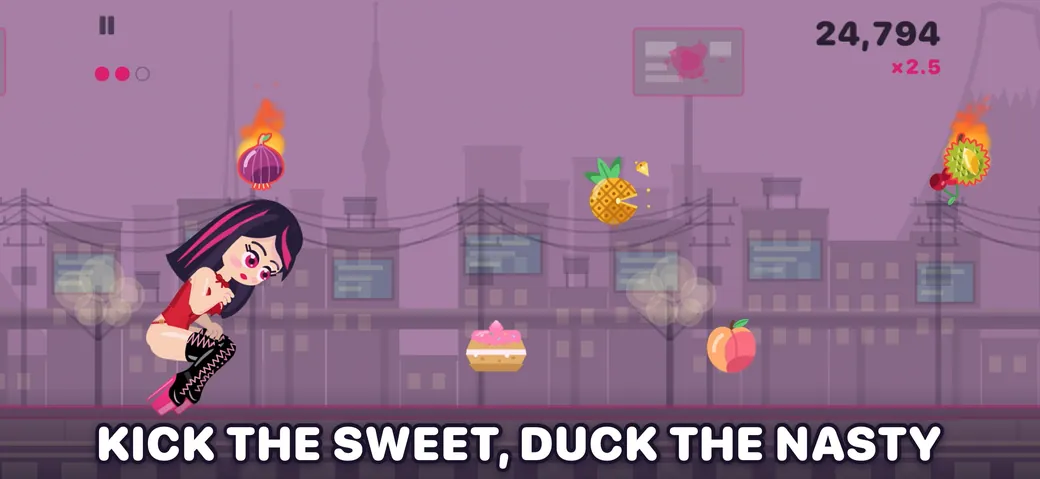 Ducking under a red-outlined durian in Heelstorm