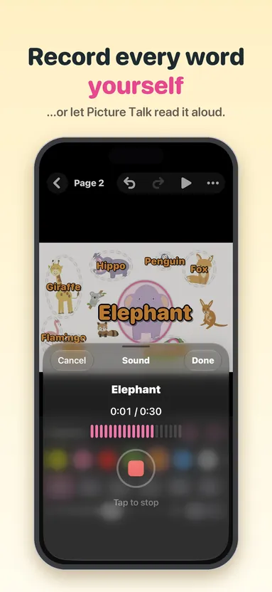 Recording the word Elephant in your own voice in Picture Talk